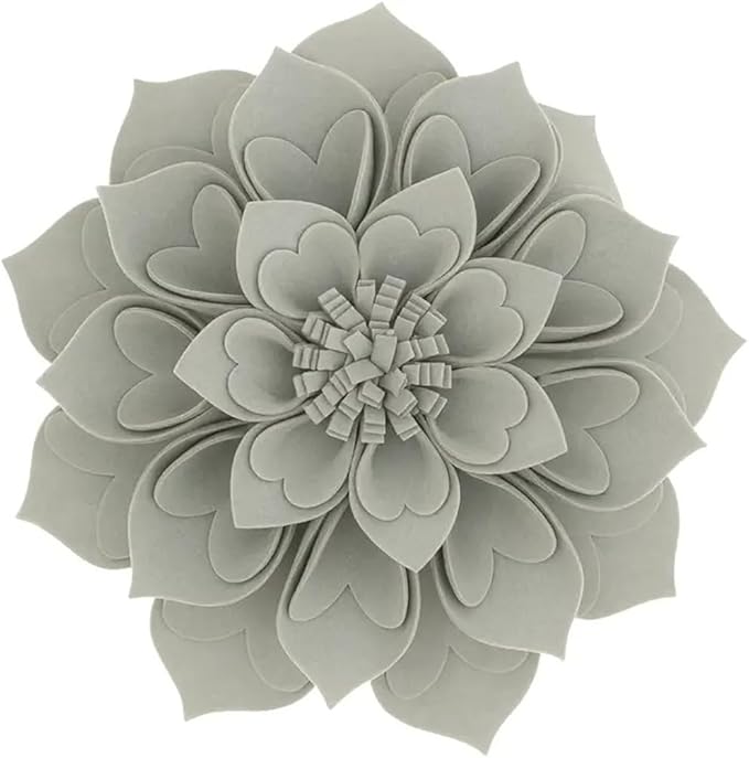 Fennco Styles Handmade 3D Heart-Shaped Petals Flower Decorative Filled Throw Pillow 13" Round - Grey Floral Pillow for Couch, Home Décor and Holiday, Housewarming Gift
