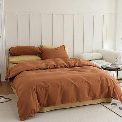 CLOTHKNOW Brown Full Size Comforter Sets Pumpkin Bedding Comforter Sets Soft All Season Caramel Orange Terracotta Comforter with 2 x Pillow Cases