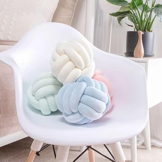 Knot Ball Pillows,Soft Round Knotted Pillow,Handmade Plush Throw Pillows Home Decoration Cushion Pillow for Sofa Bed Couch Floor(8.7 Inch,Brown)