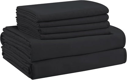 Twin Sheets Set - 4 Piece Soft Microfiber and Wrinkle Free Sheets - Easy Care, Extra Soft, Cooling Sheets - 1 Deep Pocket Fitted Sheet 1 Flat Sheet and 2 Pillowcases (Twin Balck)