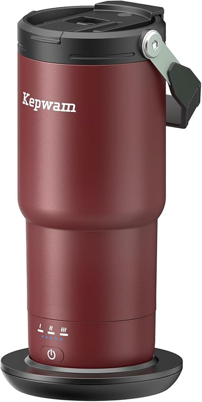 Kepwam T3 Self-Heating Travel Mug 20oz, Temperature-Controlled Coffee Warmer Mug, Smart Travel Mugs Keep Coffee Drinks Hot, Heated Cup Great for Driver Outdoor Fits Car Cup Holders