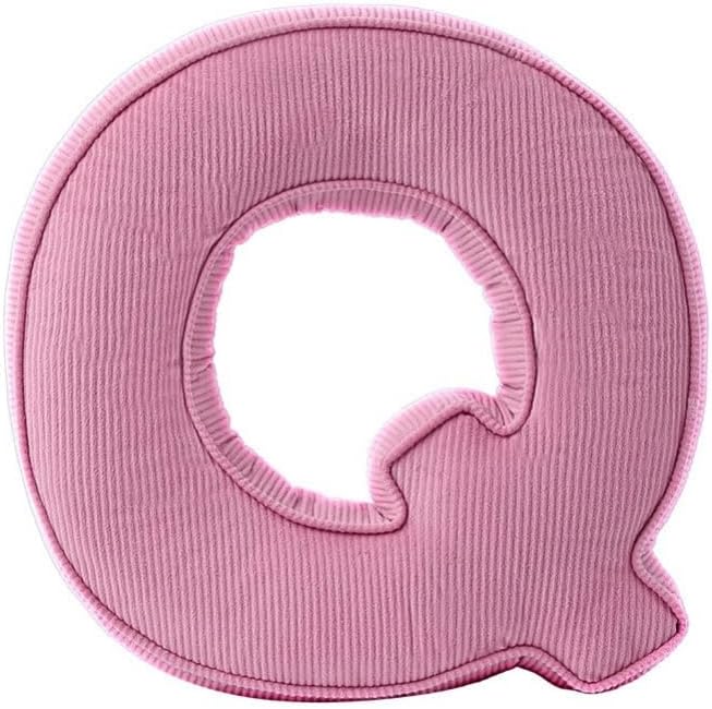 Pink Letter Plush Pillow, Letter Hugging Throw Pillows, Decorative Corduroy Initial Letter Shaped Throw Pillows, Letter Pillows English Alphabet A to Z for Sofa Bedroom Living Room Decor (Q)