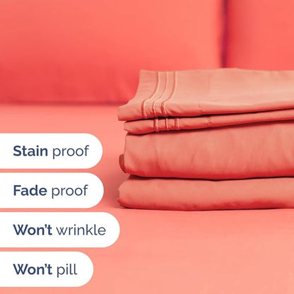 Flex Top Split Head King 4 Piece Sheet Set - Comfy Breathable & Cooling Bed Sheets Set - Hotel Luxury Bedding for Women, Men, Kids, Teens, Boys & Girls - Deep Pockets, Ultra-Soft - Oeko-Tex - Coral