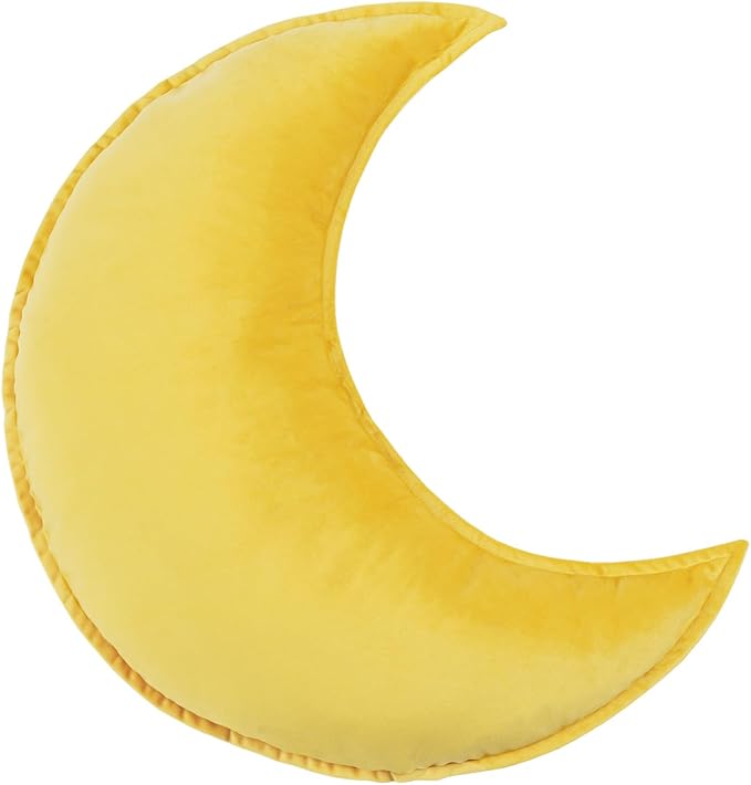 Moon Shaped Throw Pillow Star Couch Cushion Decorative Pillows Fluffy Velvet Stars Home Decor Plush for Bedroom (Moon, Yellow)