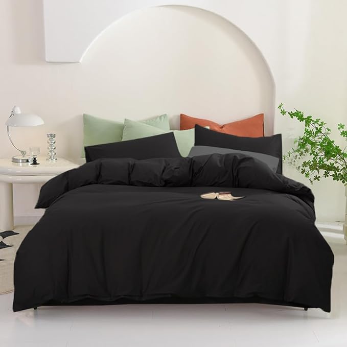 Pureant Black Comforter Twin Black Bedding Set Pure Black Twin Comforter for Women Men Soft Breathable Dark Color Comforter Set 3 Pieces Lightweight Black Comforter Set Twin Size All Black Bed