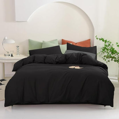 Pureant Black Comforter King Solid Color Bedding Set Pure Black King Comforter for Women Men Soft Breathable Dark Color Comforter Set 3 Pieces Lightweight Adults King Size Comforter Set