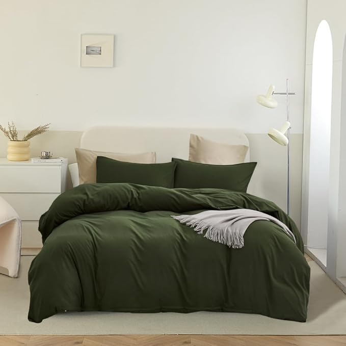 Pureant Dark Green Comforter Set Full Olive Green Bedding Comforter Army Green Full Quilts for Women Men Hunter Green Full Size Bedding Soft Minimalist Military Bed Breathable