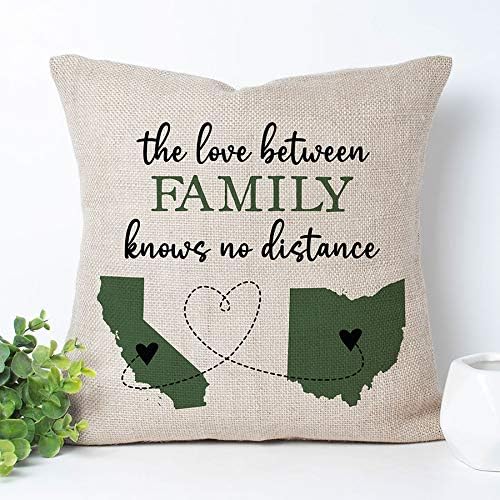 Personalized The Love Between Family Knows No Distance Pillow | Two State or Country Long Distance Family | Grandparents in Laws Moving Away Fathers Day Dad Grandpa