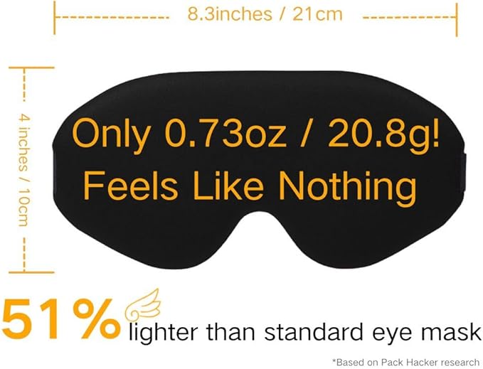 100% Light Blocking Sleep Mask with Storage Bag, Only 0.73oz Light Comfortable 3D Contoured Memory Foam, Blink Freely Eye Masks for Sleep, Travel, Nap, for Men Women Side Sleeper, Black