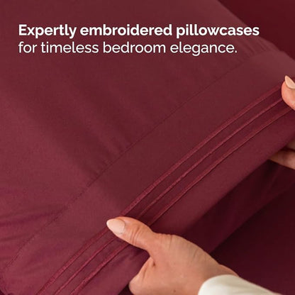 Split Head King Sheet Set – 4 Piece Flex Split Top King Sheets for Adjustable Beds - Fits 14” to 16" Mattress w/ Deep Pockets - Soft, Breathable & Cooling - Luxury Bedding and Wrinkle Free - Burgundy