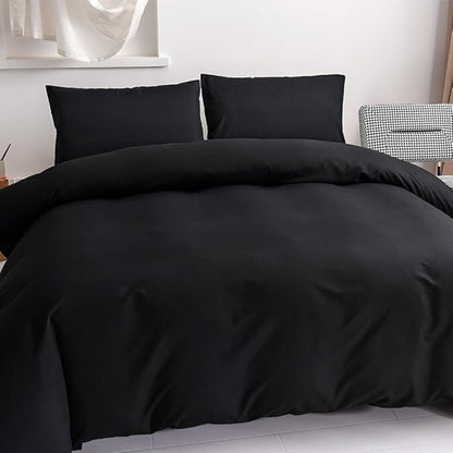 CLOTHKNOW Black King Size Comforter Set 3Pcs Solid Black Bedding Comforter Sets Men Women Comforter Soft Comforter with 2 x Pillow Cases