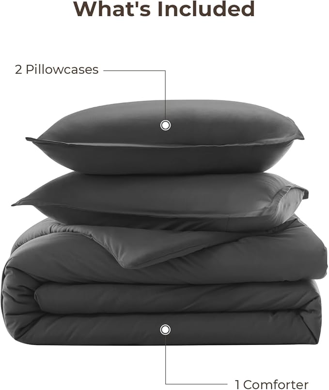 Litanika Grey Comforter Full Set, Dark Gray Lightweight Plain Bedding Comforters Sets, All Season Fluffy Bed Set (79x90In Comforter & 2 Pillowcases)