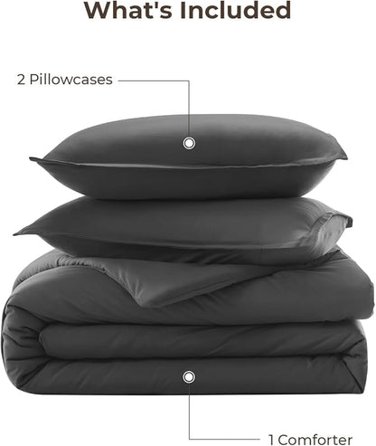Litanika Grey Comforter King Size Set, Dark Gray Lightweight Plain Bedding Comforters Sets, All Season Fluffy Bed Set (104x90In Comforter & 2 Pillowcases)
