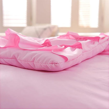 Holawakaka Pink Waterfall Ruffle Comforter Set Full Size Multi-Layers Ruffled Shabby Chic 3PCS Bedding Set for Girls Women, Kids Teens Ruched Dorm Bed Set