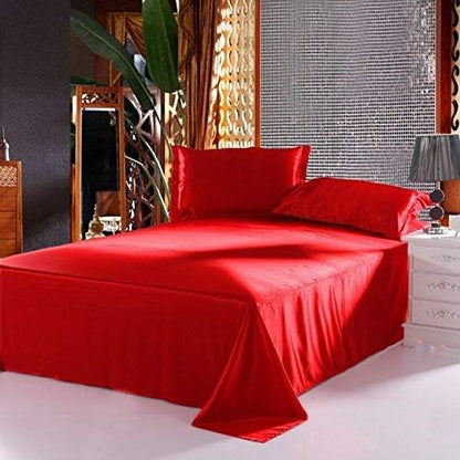 100% Pure Silk Satin Sheet Set, Deep Pocket Mattress Fitted Sheet, Flat Sheet & Pillowcases - Cool, Soft, Wrinkle Free, Fade Resistant - Twin XL, Blood Red
