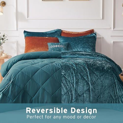 Intelligent Design King Comforter Set, Velvet Comforter Set , Luxury Diamond Quilting Comforter Set, Fluffy Comforter Bed Set with Decorative Pillowand 2 Shams, 4 Piece Teal, King/ Cal King