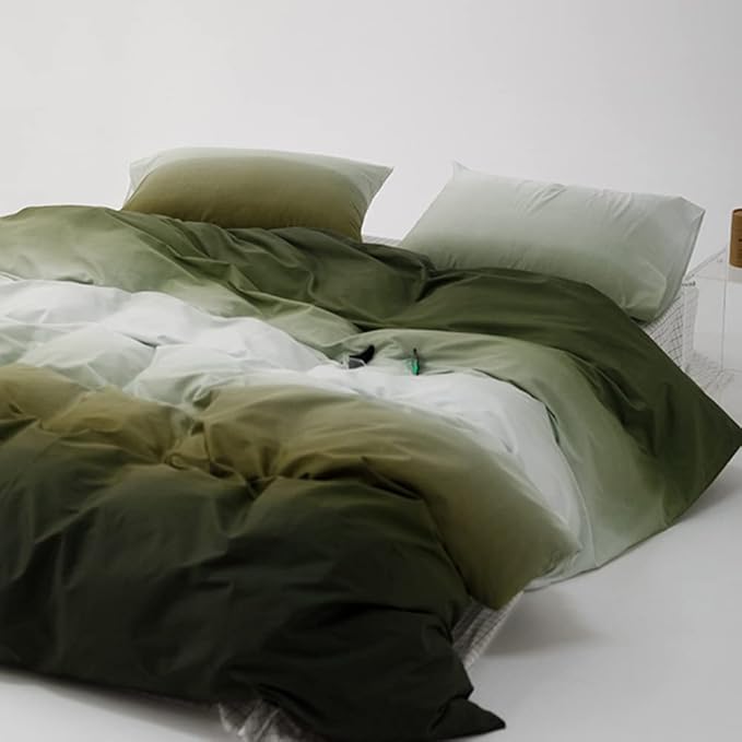 CLOTHKNOW Green White Queen Comforter Set Gradient Green Bedding Comforter Sets All Season Soft Comforter with 2 x Pillow Cases