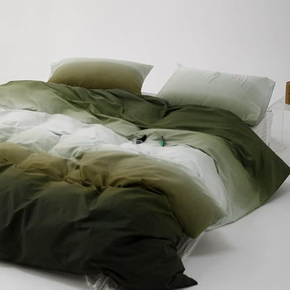 CLOTHKNOW Green White Queen Comforter Set Gradient Green Bedding Comforter Sets All Season Soft Comforter with 2 x Pillow Cases