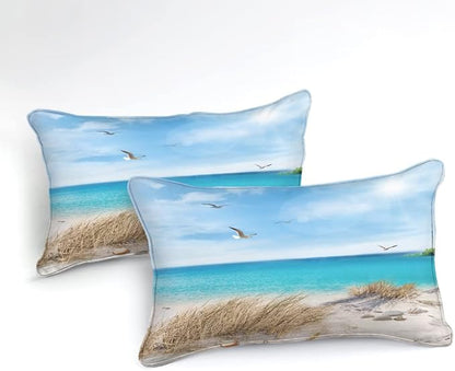 MOVE OVER Ocean Comforter Set California King Size 4 Pieces Coastal Bedding Set Blue Hawaii Island Scenery Design Ocean Beach Themed Comforter Set for Summer