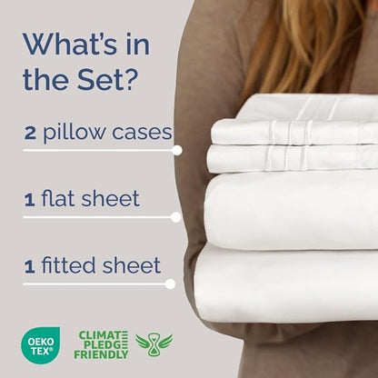 Full XL Bed Sheet Set - 4 Piece Extra Long Extended Full XL Sheets - Ultra-Soft, Breathable & Cooling - Fits 8” to 16" Mattress w/ Deep Pockets - 54" x 80" - Wrinkle & Fade Resistant - Antique White