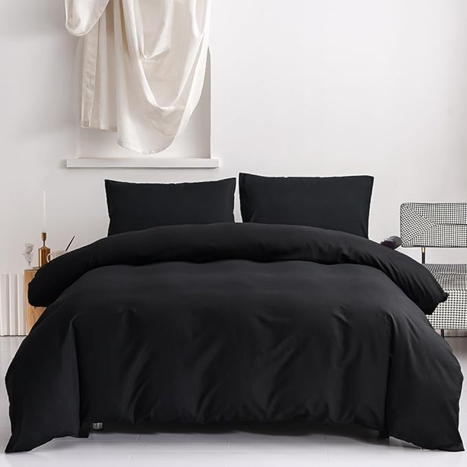 CLOTHKNOW Black California King Comforter Set 3Pcs Solid Black Bedding Comforter Sets Men Women California King Comforter with 2 x Pillow Cases