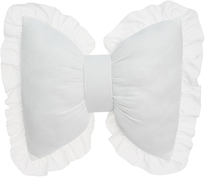 Bow Pillow for Couch, White Bow Pillow Throw Pillow Ruffle Lace Bow Pillows Decorative, Cute Bow Shaped Pillows for Sofa Couch Bed Living Room Bedroom White
