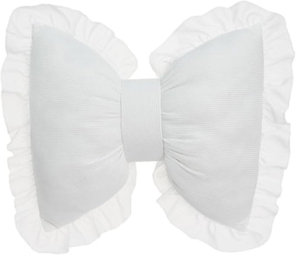 Bow Pillow for Couch, White Bow Pillow Throw Pillow Ruffle Lace Bow Pillows Decorative, Cute Bow Shaped Pillows for Sofa Couch Bed Living Room Bedroom White