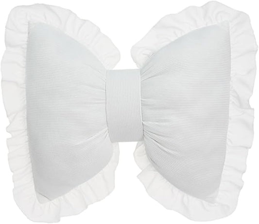 Bow Pillow for Couch, White Bow Pillow Throw Pillow Ruffle Lace Bow Pillows Decorative, Cute Bow Shaped Pillows for Sofa Couch Bed Living Room Bedroom White