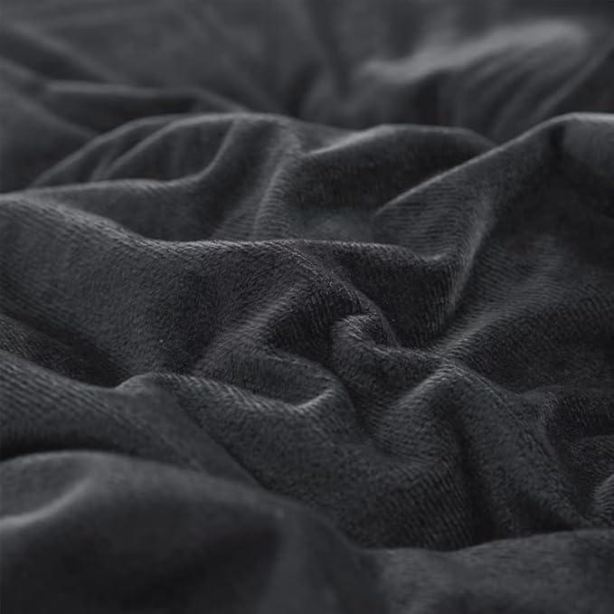 CLOTHKNOW Black Fluffy Queen Comforter Set Velvet Bedding Comforter Sets Soft Comforter Queen Black Comforter with 2 x Pillow Cases