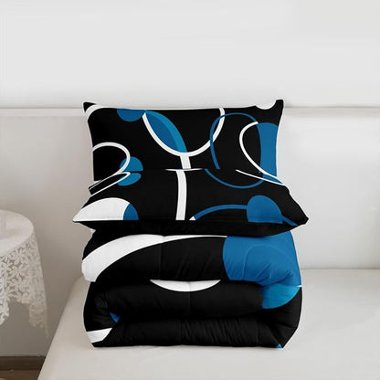 Erosebridal Abstract Comforter Set Full Geometric Bedding, Modern Duvet Insert Black White Blue Quilt Comforter, Circle Bedding Comforters & Sets Luxurious Kids Teen Adults Bedroom Decor 3pcs