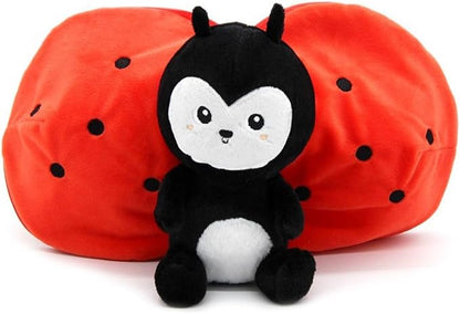 LES DÉGLINGOS Flipetz Comet The Ladybug Decorative Pillow – Reversible Tomato to Ladybug 2-in-1 Plush Cushion – 7 Inch Stuffed Animal Pillow for Sofa, Bed & Any Room Décor for Home Decor