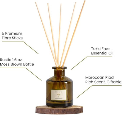 PRISTINE Moroccan Riad/Inspired by Venetian Reed Diffuser for Home | Refreshing Blend of Bergamot, Orange, Earthy Oud Reed Diffuser Set, Oil & Reed Diffuser Sticks | Home & Office Decor