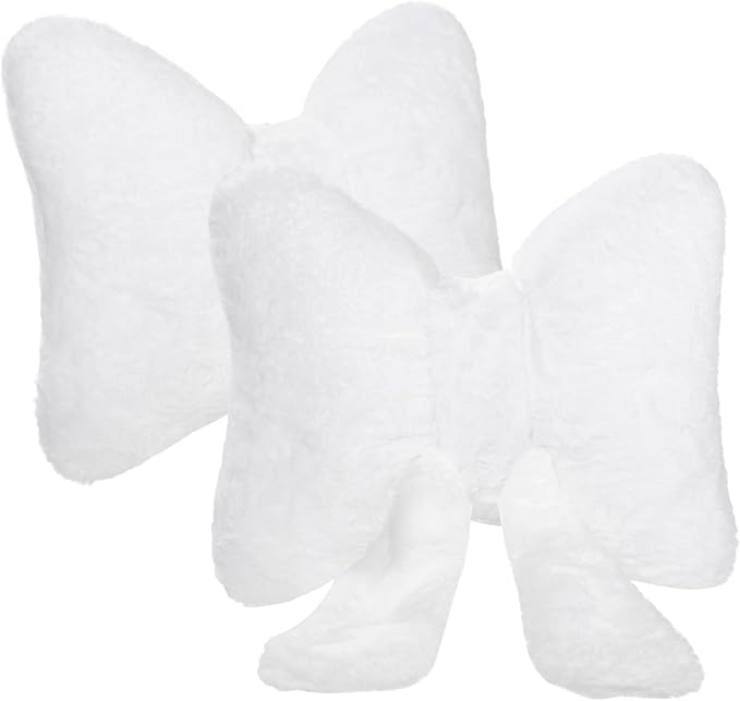 2 PCS Bow Pillow Room Decor, White Bow Pillows, Plush Bow Decor for Bedroom Sofa, Soft Comfortable Accent Pillows, Ideal for Sofa and Office Chair
