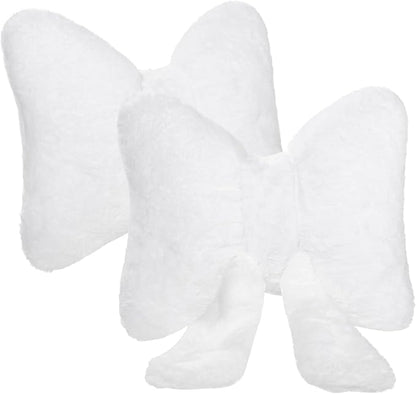 2 PCS Bow Pillow Room Decor, White Bow Pillows, Plush Bow Decor for Bedroom Sofa, Soft Comfortable Accent Pillows, Ideal for Sofa and Office Chair