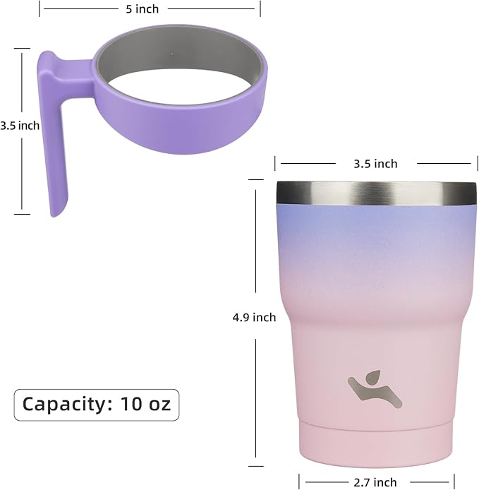 10 oz Tumbler with Handle and 2 Straw 2 Lid, Insulated Water Bottle Stainless Steel Vacuum Cup Reusable Travel Mug,Pastel Sunset