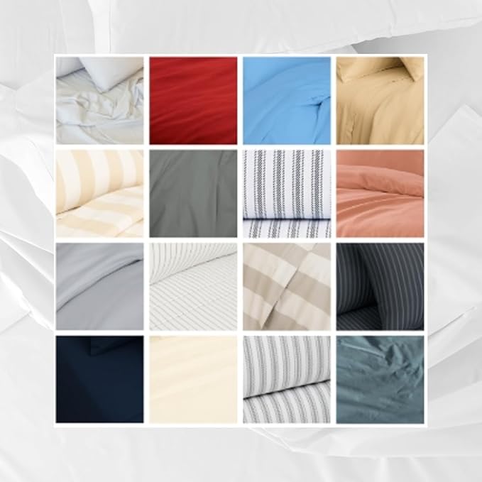 Peru Pima 415 Thread Count Percal California King Sheet Set - 100% Peruvian Pima Cotton, 4 Piece (Flat, Fitted, 2 Pillowcases) - Cooling, Deep Pocket, Hotel Quality Bedding - Pinstripe Grey