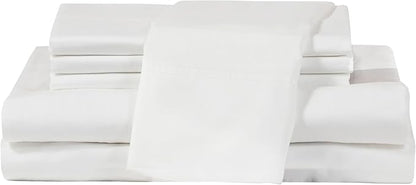 Therapedic 100% Egyptian Cotton King 6-Piece Sheet Set – Naturally Cooling & Breathable Sateen, Preshrunk Garment Wash, 16" Deep Pocket Fitted Sheet, Bonus Pillowcases, Soft & Durable - White
