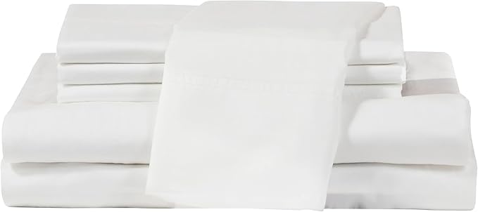 Therapedic 100% Egyptian Cotton California King 6-Piece Sheet Set – Naturally Cooling & Breathable Sateen, Preshrunk Garment Wash, 16" Deep Pocket Fitted Sheet, Bonus Pillowcases, Soft & Durable-White