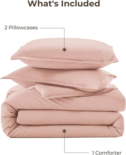 Litanika Pink Comforter Set Full Size for Girls, 3 Pieces Blush Women Plain Bedding Comforter Set, All Season Bed Set (79x90In Comforter & 2 Pillowcases)