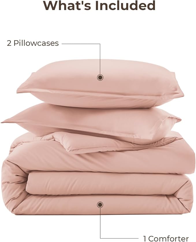 Litanika Comforters Twin XL Size Blush, 2 Pieces Lightweight Solid Bedding Set & Collections, All Season Fluffy Bed Set (68x92 Inches Comforter & 1 Pillowcase)