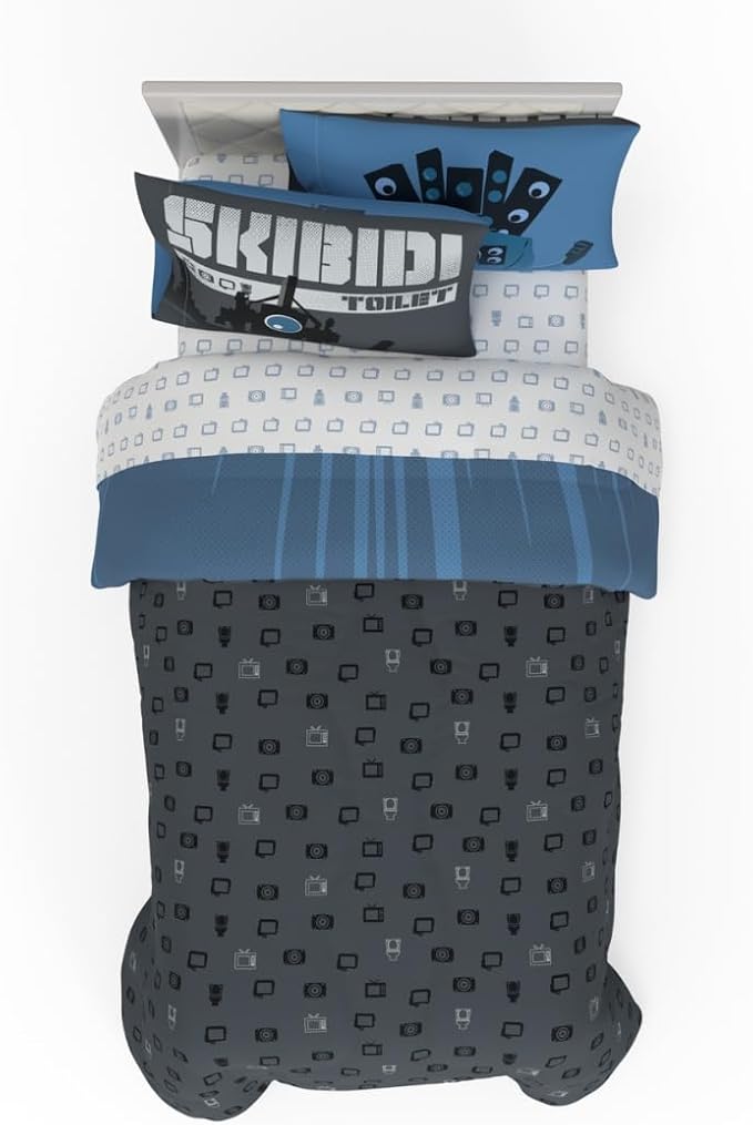 Skibidi Toilet Gamer Bedding 4 Piece Super Soft Reversible Comforter and Sheet Set, Twin, (Officially Licensed Product) by Franco