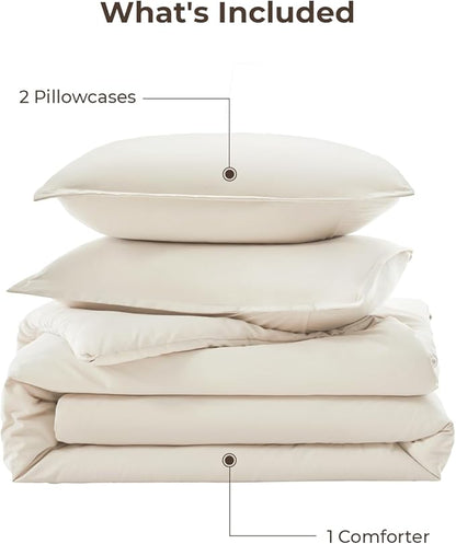 Litanika Beige Comforter Set California King Size, 3 Pieces Cal King Lightweight Solid Bedding Comforter Set, Oversized All Season Fluffy Bed Set (104x96In Comforter & 2 Pillowcases)