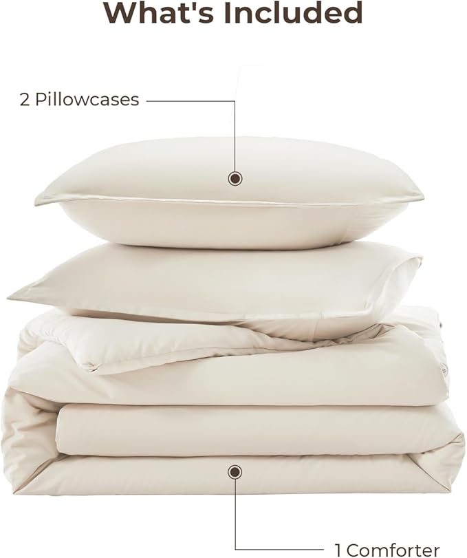Litanika Comforter King Size Beige, 3 Pieces Lightweight Bedding Comforter Set, Down Alternative Comforter All Season Fluffy Bed Set Gift Choice
