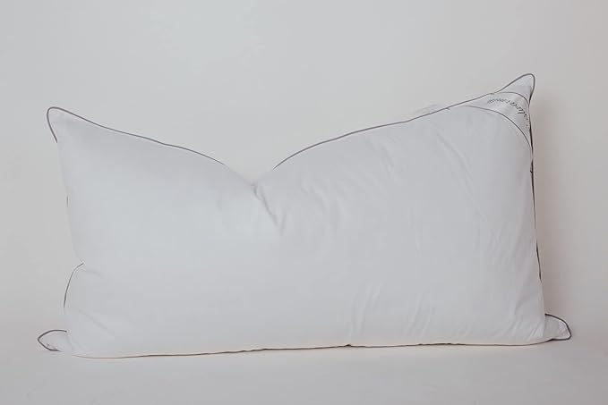 King Size Goose Down Feather Hotel Collection Bed Pillows with Grey Piping for Sleeping,100% Cotton Cover White Color King(20x36IN) One Pillow