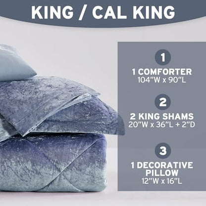 Intelligent Design King Comforter Set, Velvet Comforter Set , Luxury Diamond Quilting Comforter Set, Fluffy Comforter Bed Set with Decorative Pillowand 2 Shams, 4 Piece Blue, King/ Cal King