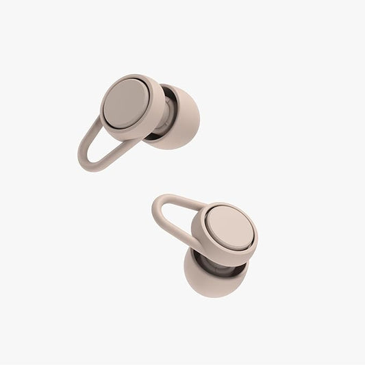 Hears Plus Ear Plugs for Noise Reduction - Patented Reusable Concert Earplugs, 25dB SNR Sound Reduction, Hypoallergenic for Musicians, Motorcycle and Sleeping with 4 tip Sizes - Sienna Dust