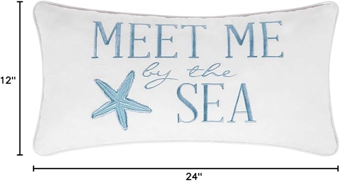 C&F Home Starfish Meet Me at The Sea Embroidered Accent Pillow 12" x 24" Summer Coastal Beach House Nautical Ocean Home Living Room Sofa Couch Chair Bed Bedroom Decor Decoration 12" x 24" White