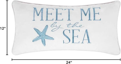 C&F Home Starfish Meet Me at The Sea Embroidered Accent Pillow 12" x 24" Summer Coastal Beach House Nautical Ocean Home Living Room Sofa Couch Chair Bed Bedroom Decor Decoration 12" x 24" White