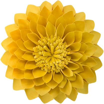 JWH 3D Flower Handmade Throw Pillow Covers Decorative Yellow Velvet Accent Pillow Cases Round Pillowcase Soft Cushion for Couch Bed Decor Euro Shams with Hidden Zipper 12 Inches Mustard