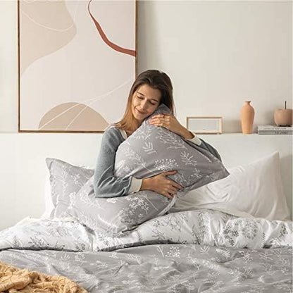 Bedsure Full Comforter Set - Grey Bed Set, 3 Pieces Cute Floral Bedding, 1 Soft Reversible Botanical Flowers Comforter and 2 Pillow Shams